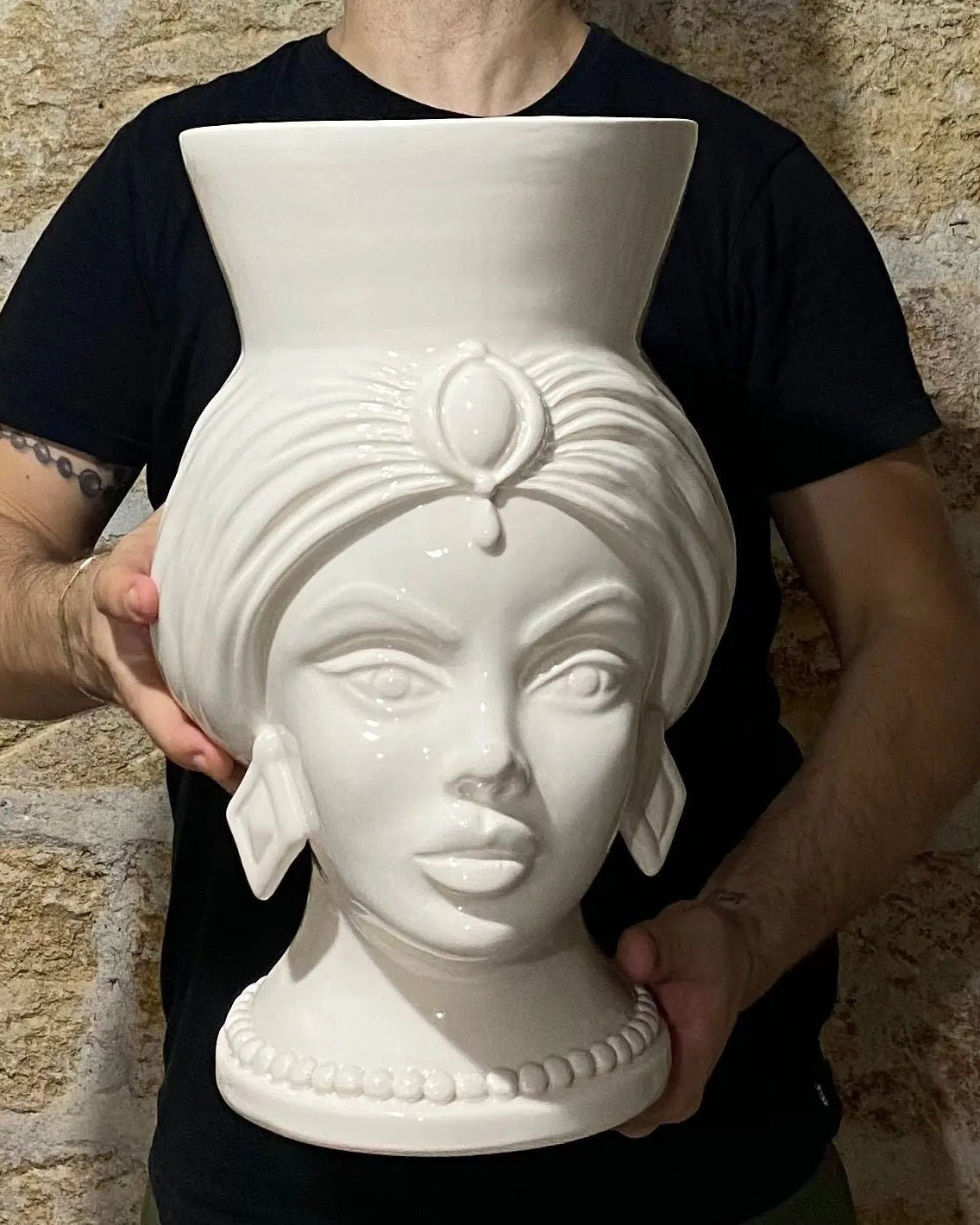 Teste di Moro Iris Ceramica Caltagirone cm H.40 L.23 Artigianale Bianco DD CERAMICHE SICILIANE