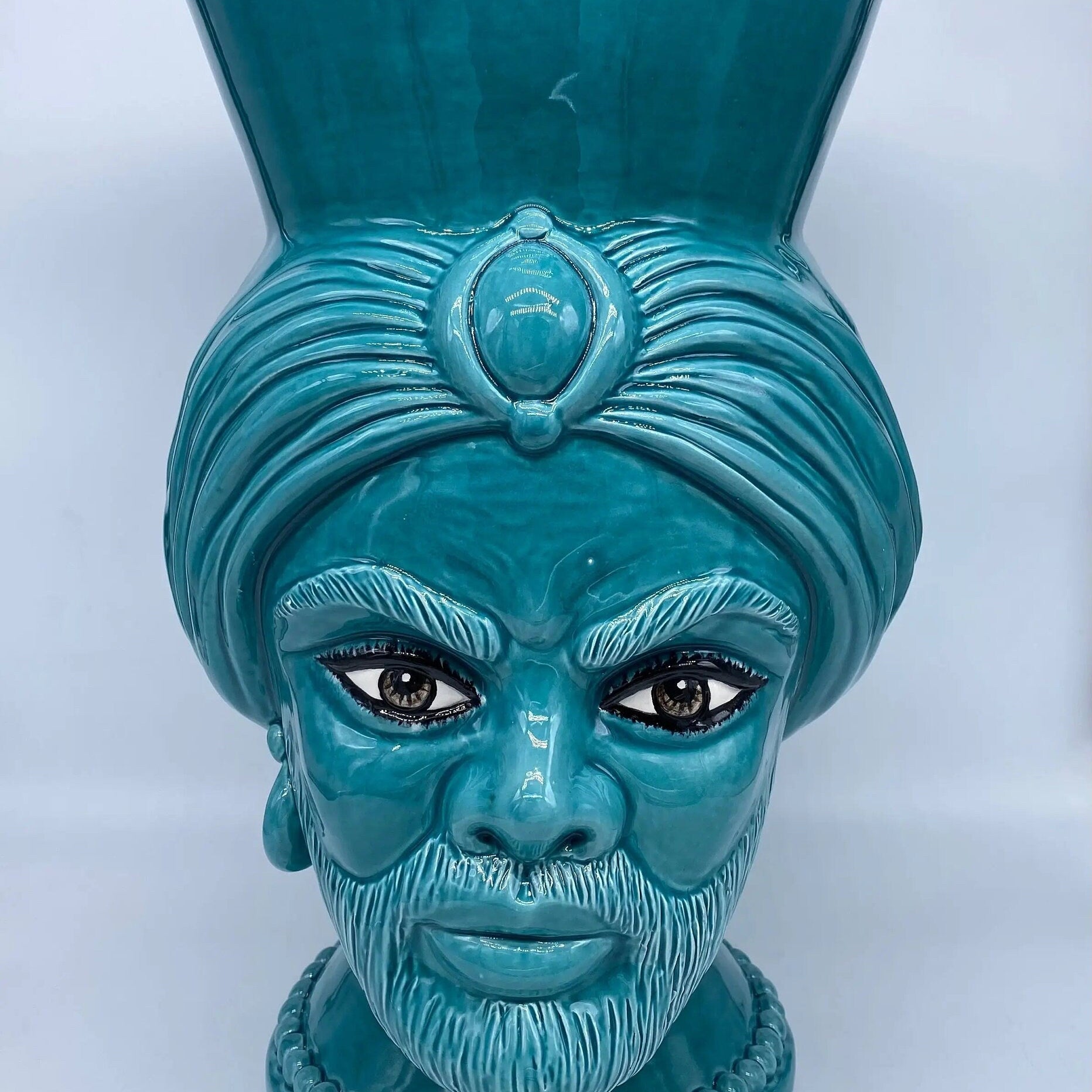 Teste di Moro Iris Ceramica Caltagirone cm H.40 L.23 Artigianale Verde Smeraldo DD CERAMICHE SICILIANE