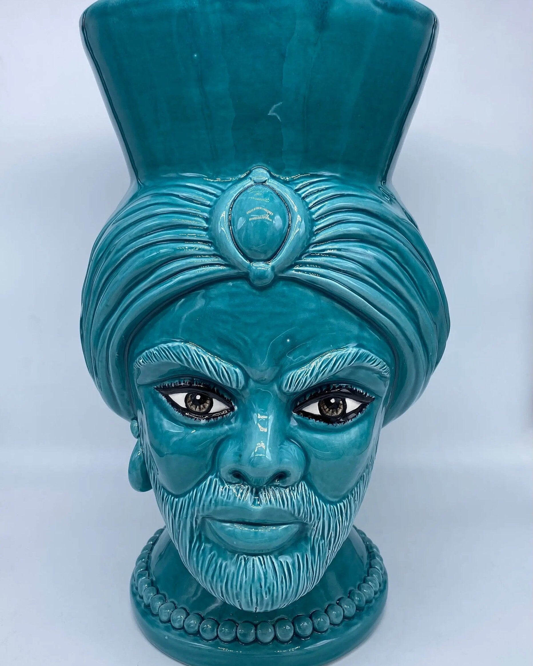 Teste di Moro Iris Ceramica Caltagirone cm H.40 L.23 Artigianale Verde Smeraldo DD CERAMICHE SICILIANE
