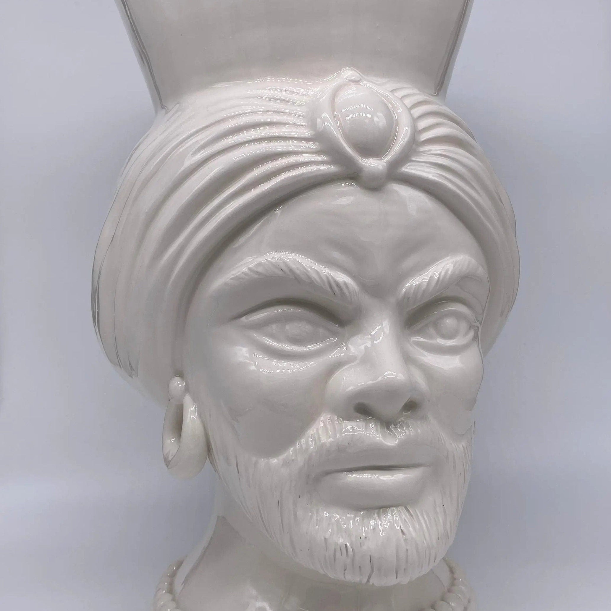 Teste di Moro Iris Ceramica Caltagirone cm H.40 L.23 Artigianale Bianco DD CERAMICHE SICILIANE