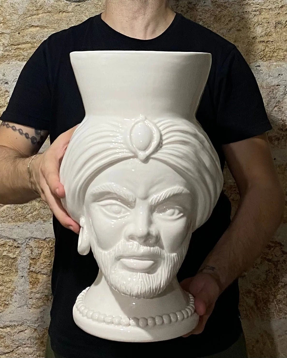 Teste di Moro Iris Ceramica Caltagirone cm H.40 L.23 Artigianale Bianco DD CERAMICHE SICILIANE