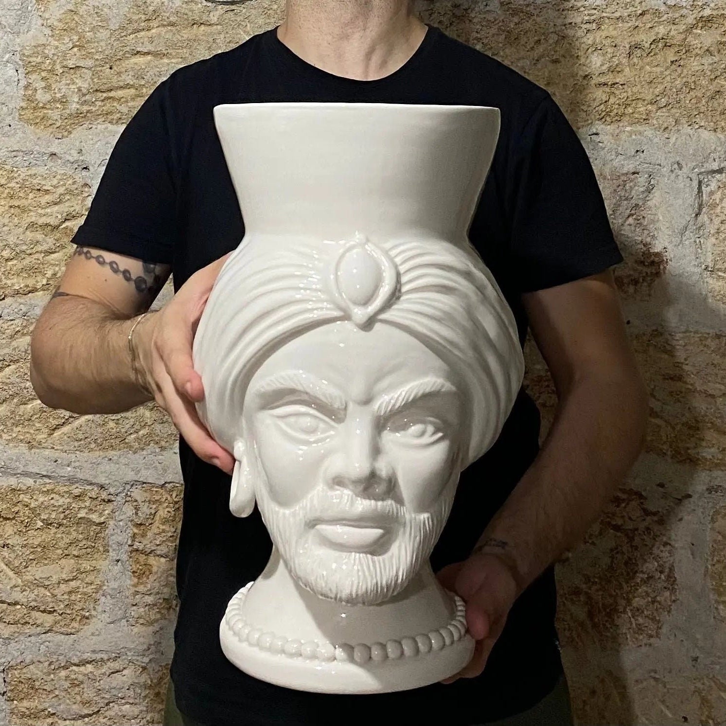 Teste di Moro Iris Ceramica Caltagirone cm H.40 L.23 Artigianale Bianco DD CERAMICHE SICILIANE