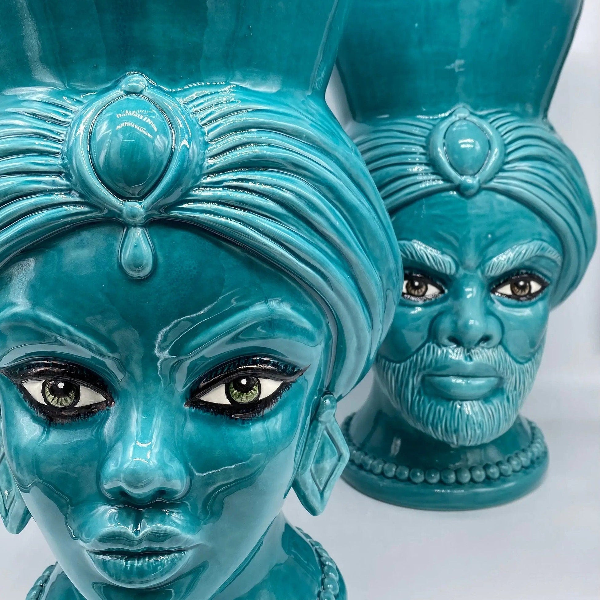 Teste di Moro Iris Ceramica Caltagirone cm H.40 L.23 Artigianale Verde Smeraldo DD CERAMICHE SICILIANE