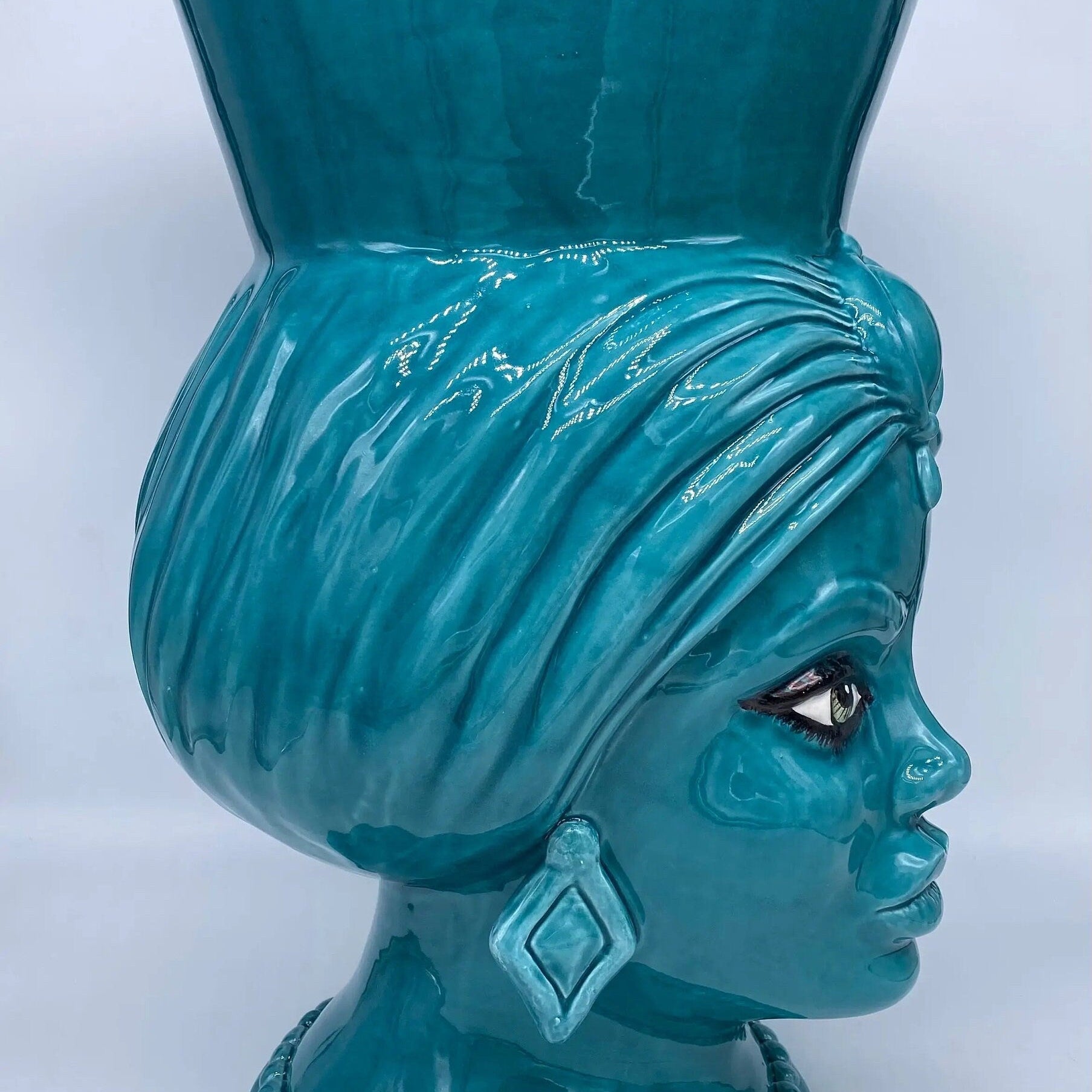 Teste di Moro Iris Ceramica Caltagirone cm H.40 L.23 Artigianale Verde Smeraldo DD CERAMICHE SICILIANE