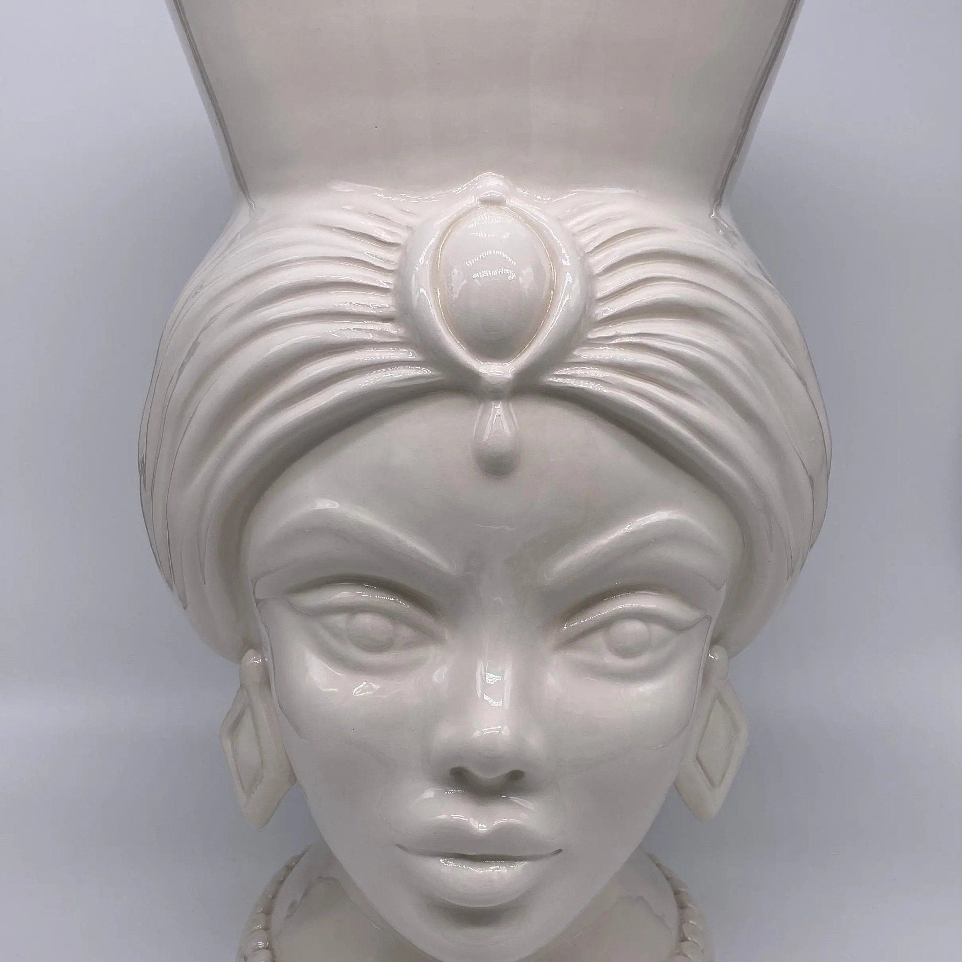 Teste di Moro Iris Ceramica Caltagirone cm H.40 L.23 Artigianale Bianco DD CERAMICHE SICILIANE