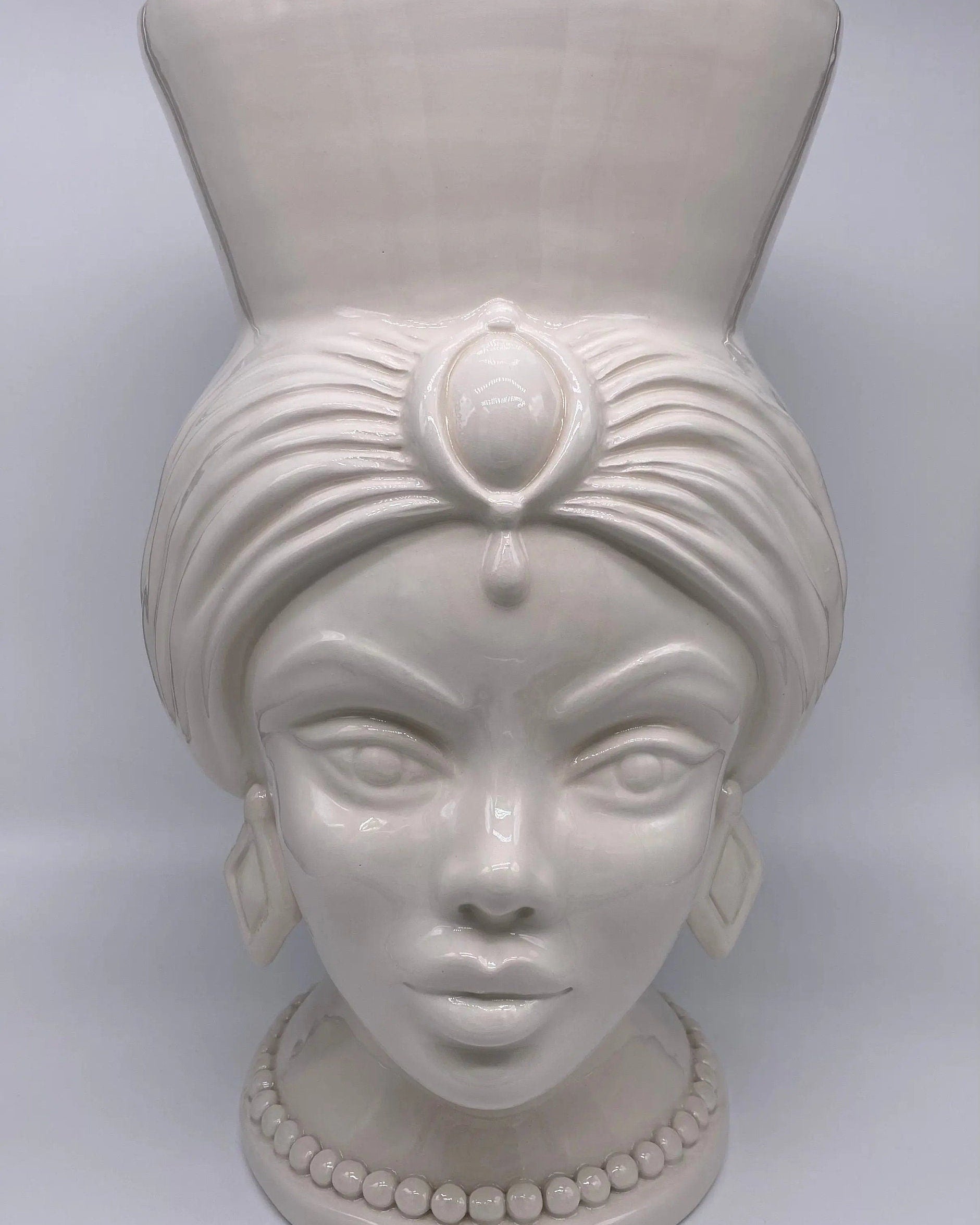 Teste di Moro Iris Ceramica Caltagirone cm H.40 L.23 Artigianale Bianco DD CERAMICHE SICILIANE
