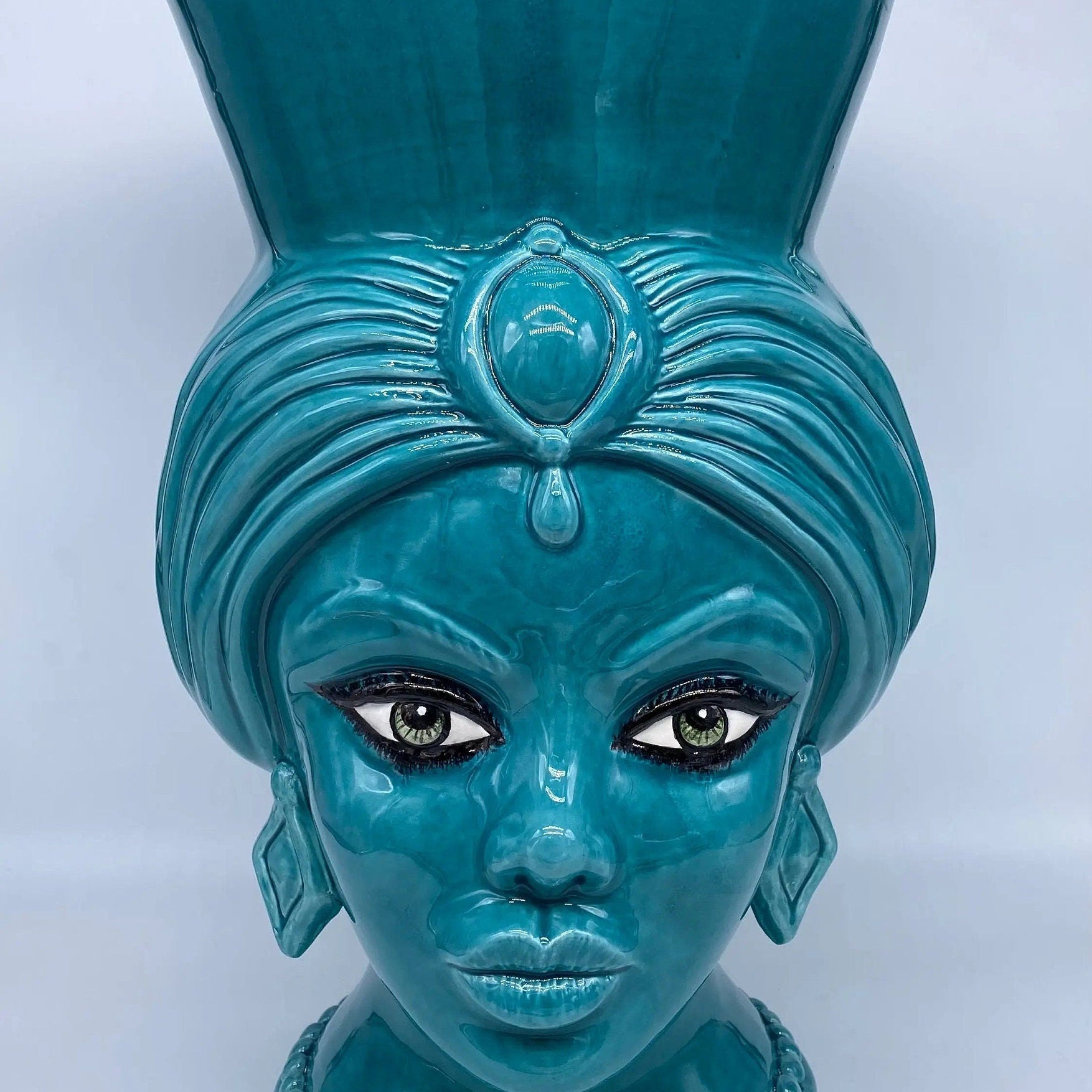 Teste di Moro Iris Ceramica Caltagirone cm H.40 L.23 Artigianale Verde Smeraldo DD CERAMICHE SICILIANE