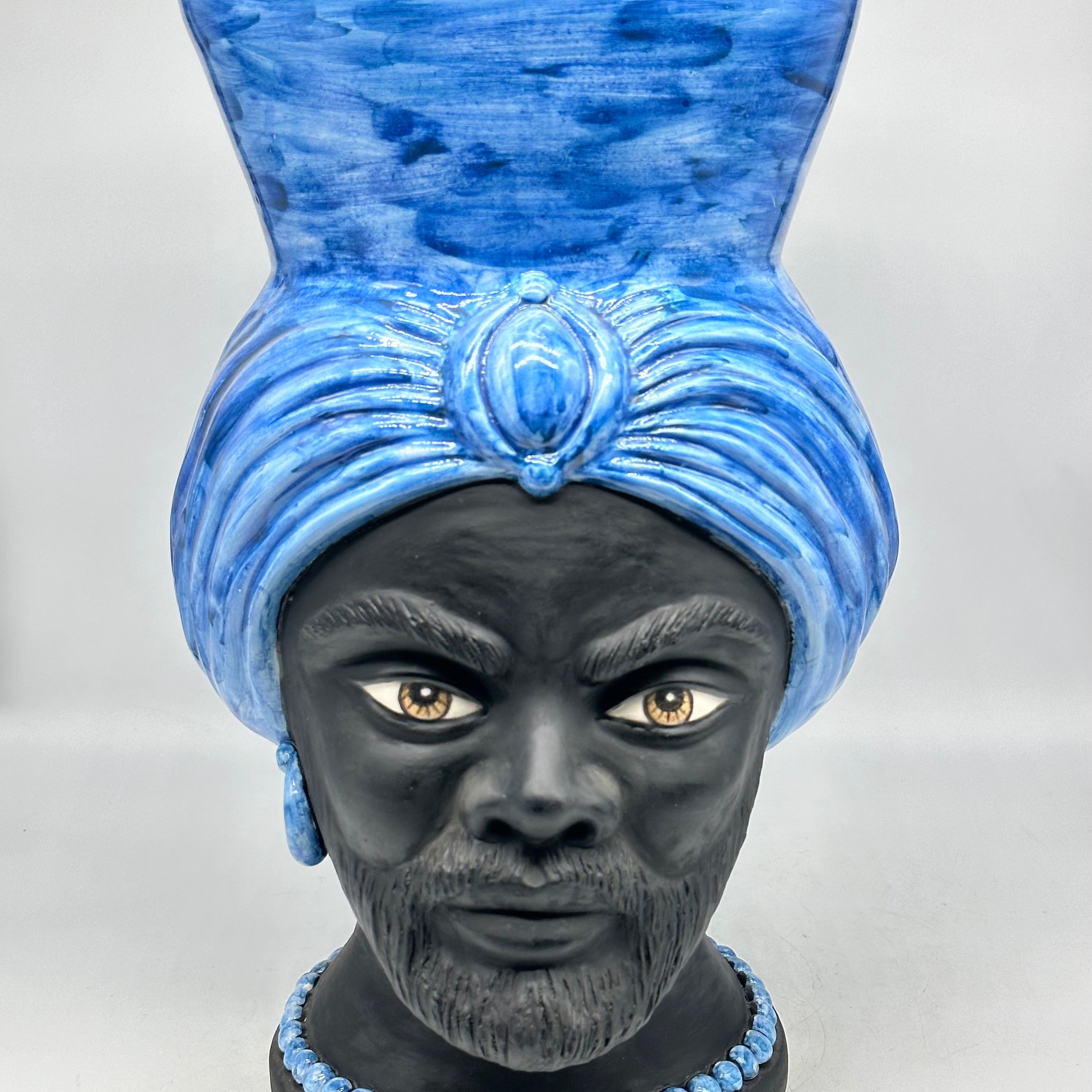 Teste di Moro Iris Ceramica Caltagirone cm H.40 L.23 Artigianale Blu Nero Opaco - Uomo - TESTE DI MORO