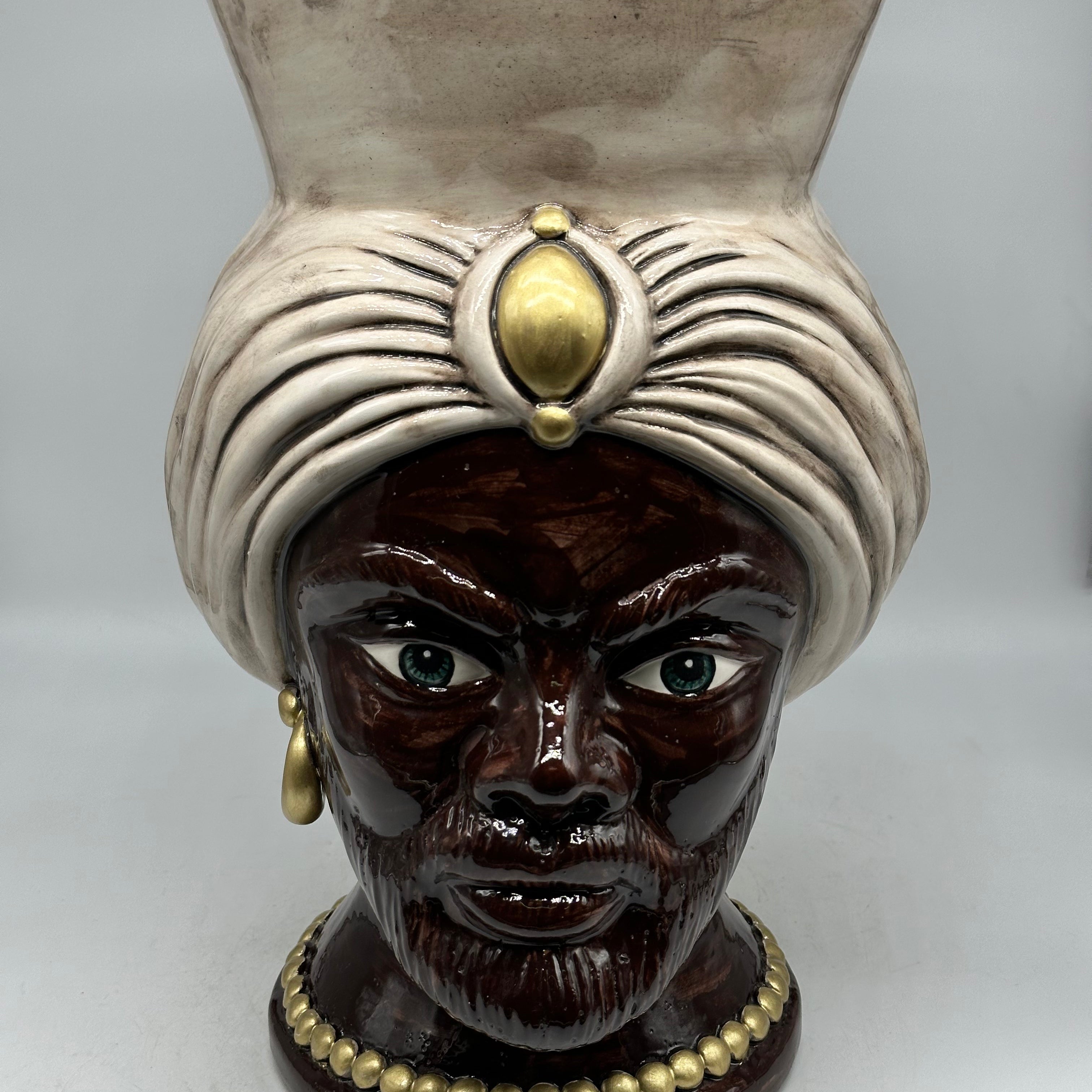 Teste di Moro Iris Ceramica Caltagirone cm H.40 L.23 Artigianale Écru Marrone Oro - Uomo - TESTE DI MORO