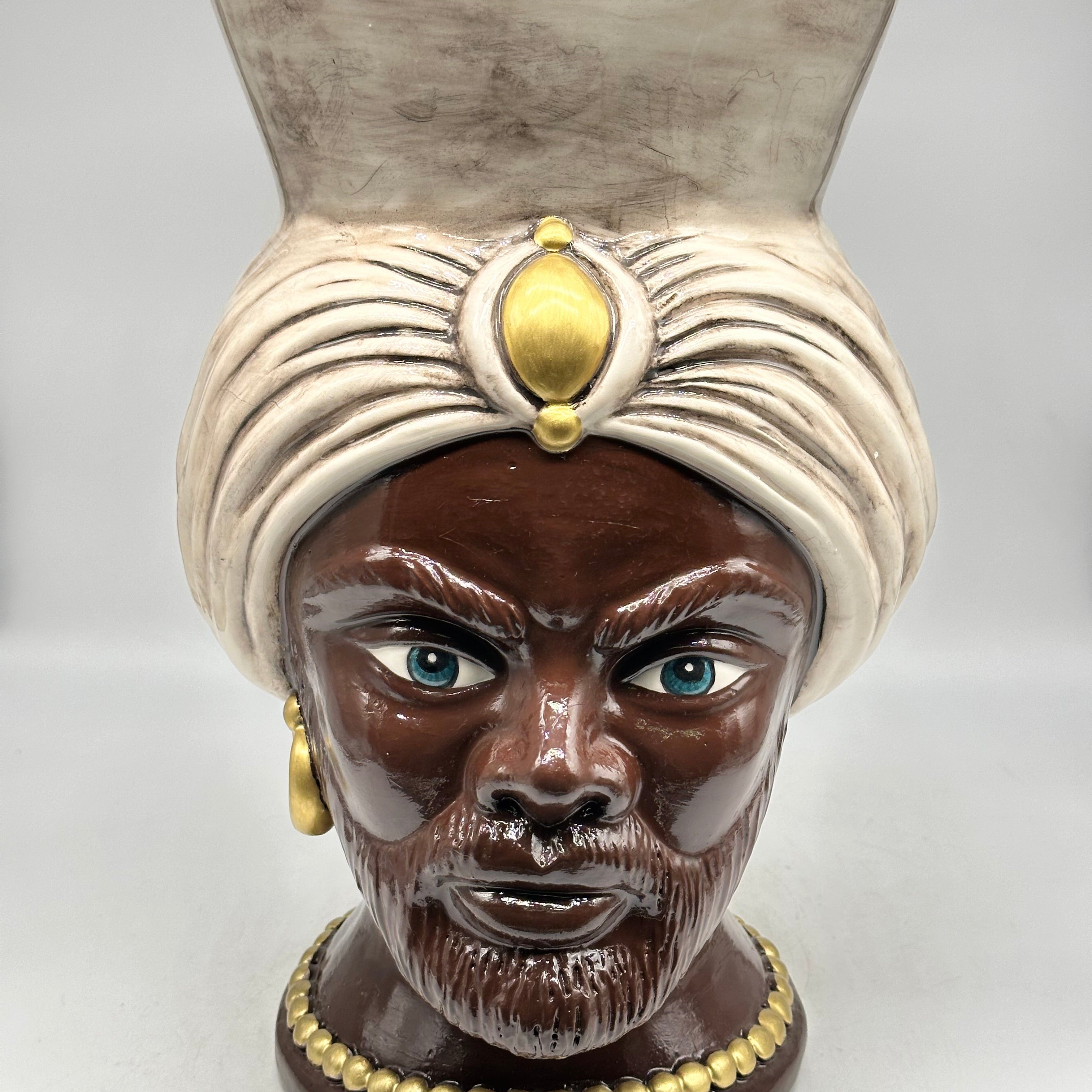 Teste di Moro Iris Ceramica Caltagirone cm H.40 L.23 Artigianale Écru Marrone Oro V.2 - Uomo - TESTE DI MORO