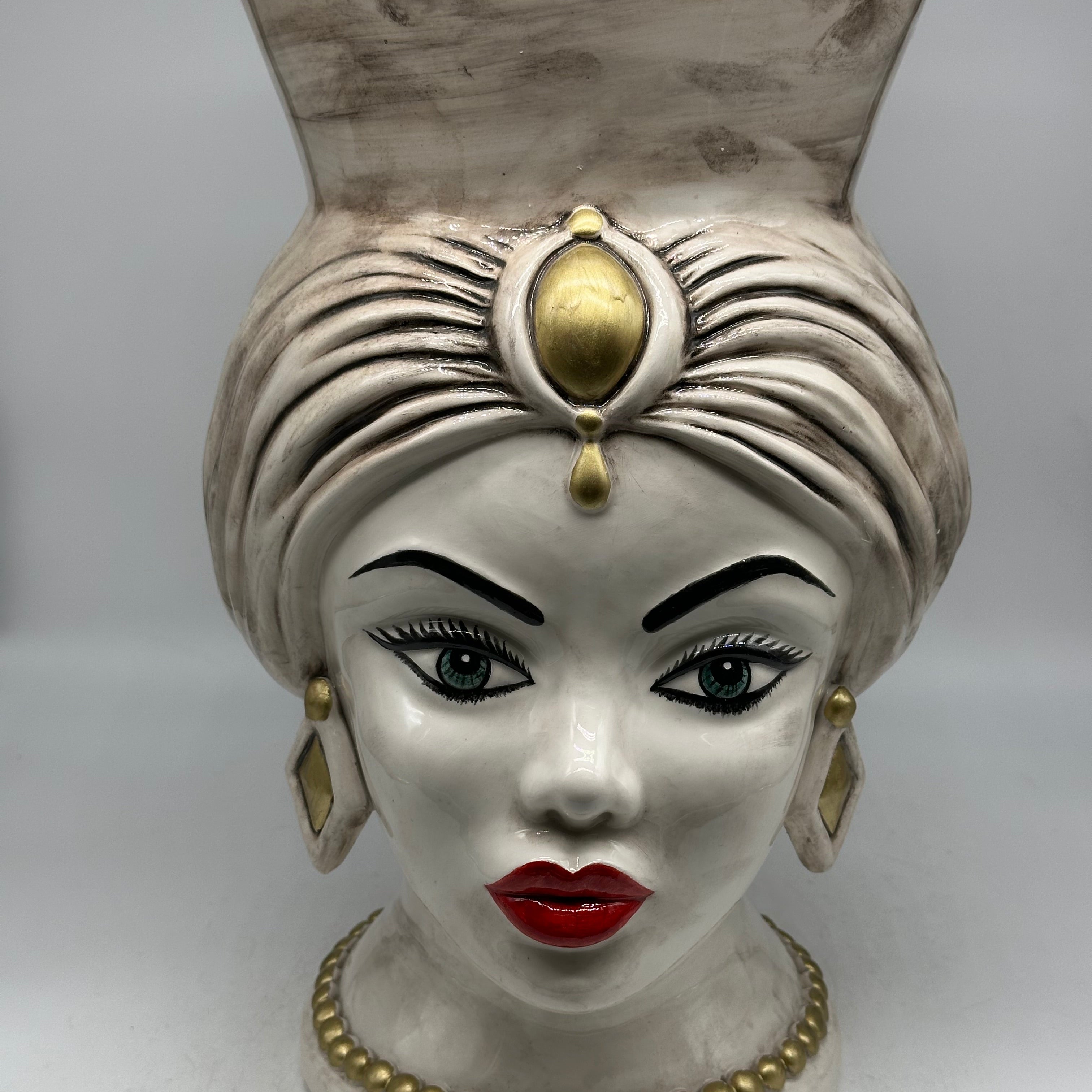 Teste di Moro Iris Ceramica Caltagirone cm H.40 L.23 Artigianale Écru Marrone Oro - Donna - TESTE DI MORO