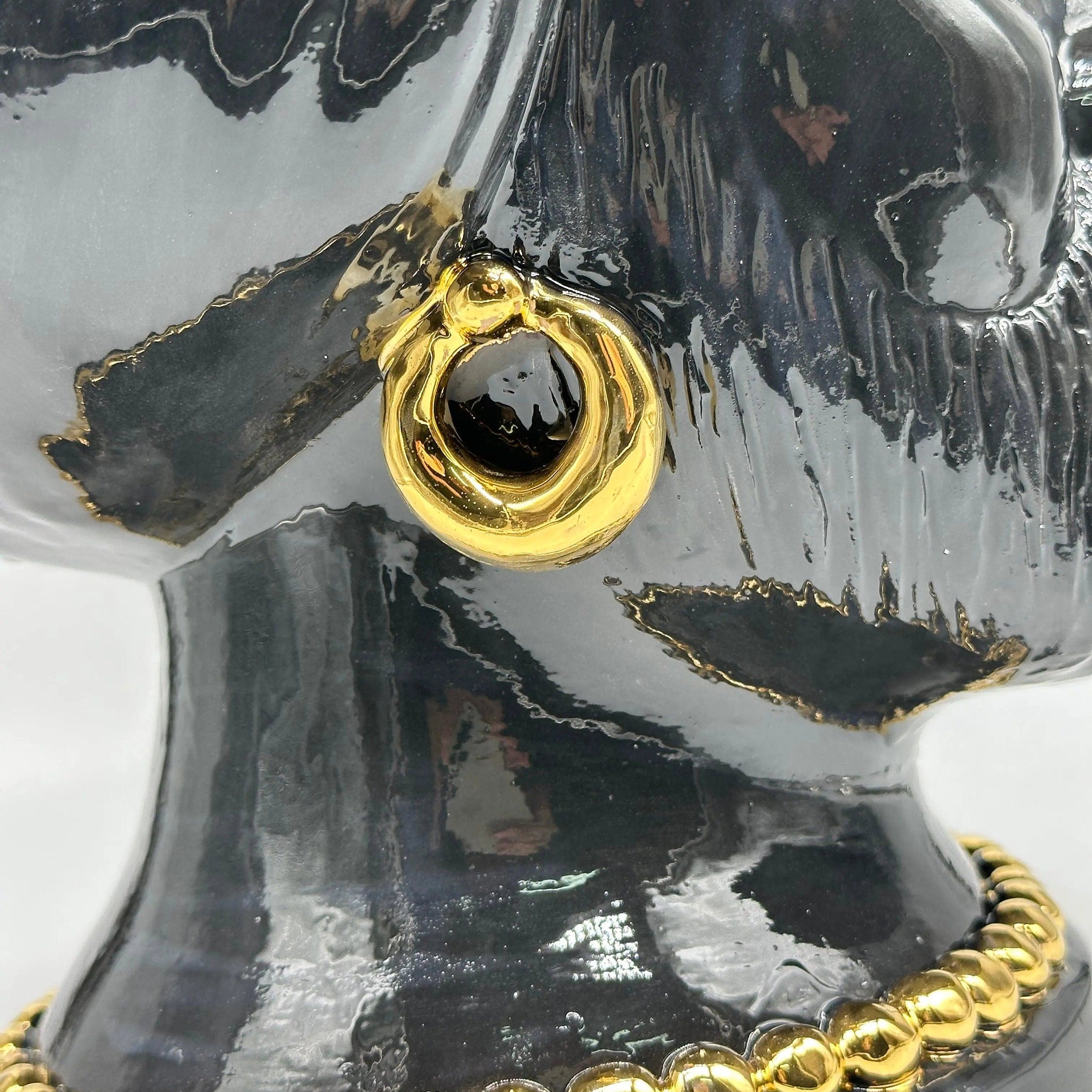 Teste di Moro Iris Ceramica Caltagirone cm H.40 L.23 Artigianale Nero Oro Zecchino DD CERAMICHE SICILIANE