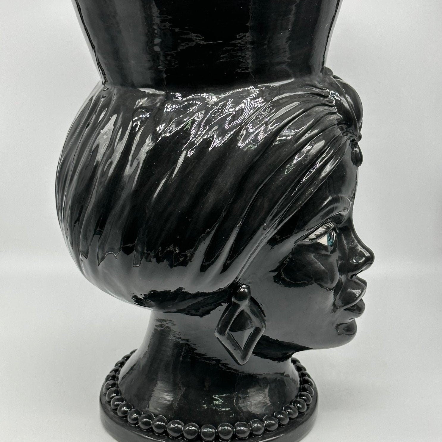 Teste di Moro Iris Ceramica Caltagirone cm H.40 L.23 Artigianale Nero - DD CERAMICHE SICILIANE