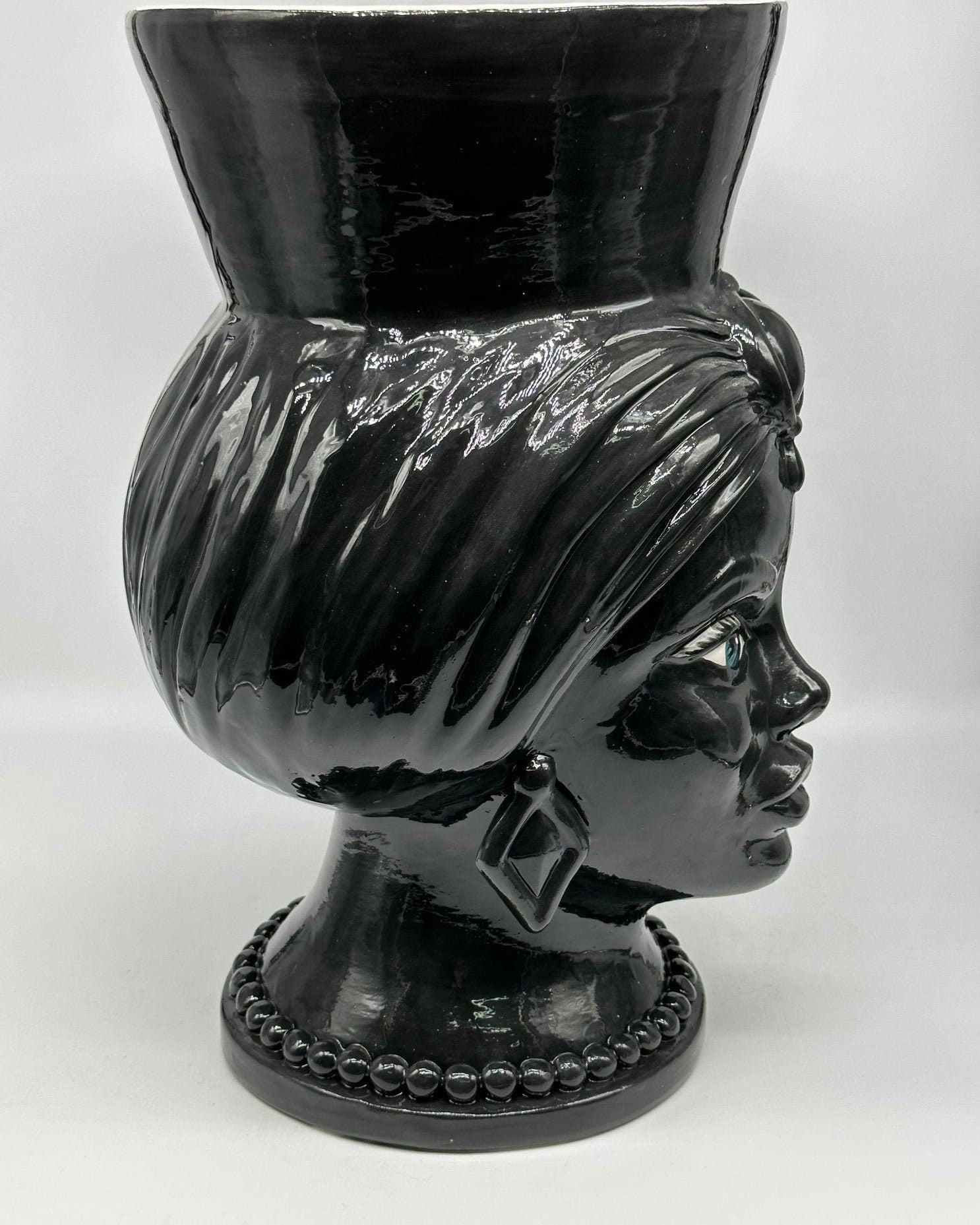 Teste di Moro Iris Ceramica Caltagirone cm H.40 L.23 Artigianale Nero - DD CERAMICHE SICILIANE