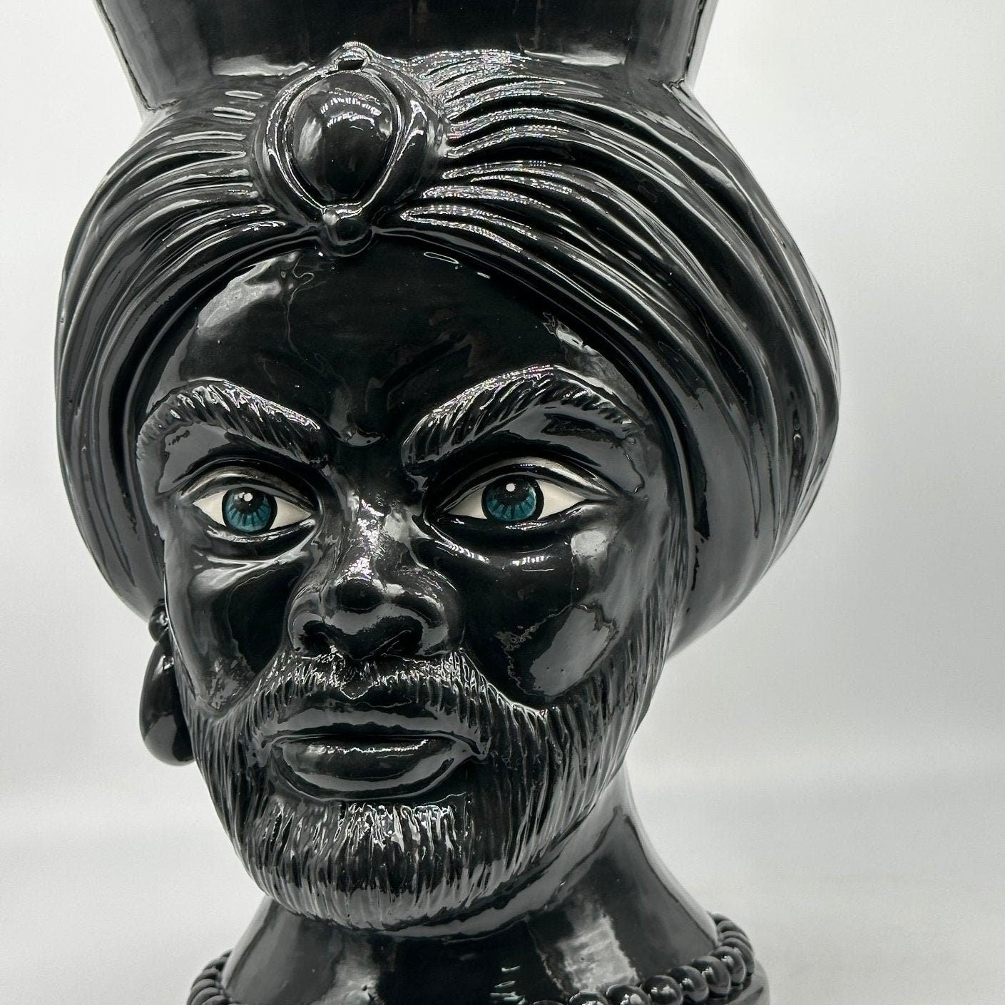 Teste di Moro Iris Ceramica Caltagirone cm H.40 L.23 Artigianale Nero - DD CERAMICHE SICILIANE