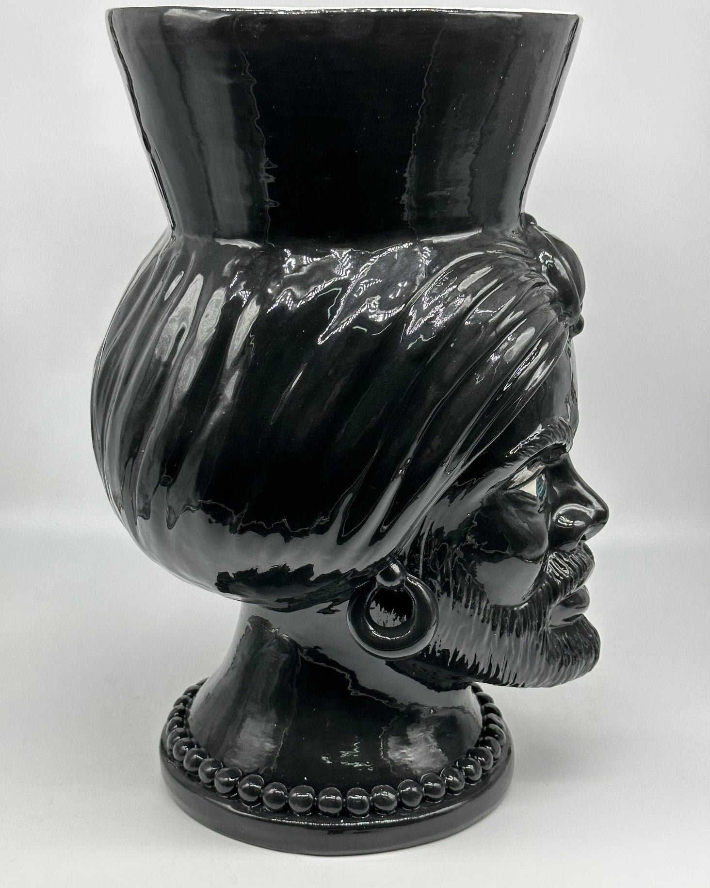 Teste di Moro Iris Ceramica Caltagirone cm H.40 L.23 Artigianale Nero - DD CERAMICHE SICILIANE