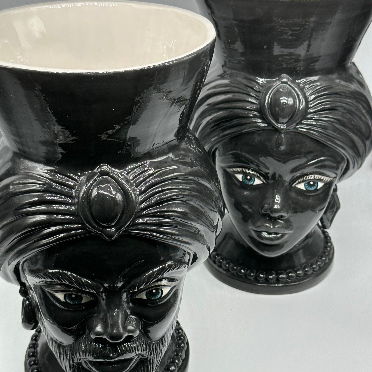 Teste di Moro Iris Ceramica Caltagirone cm H.40 L.23 Artigianale Nero - DD CERAMICHE SICILIANE