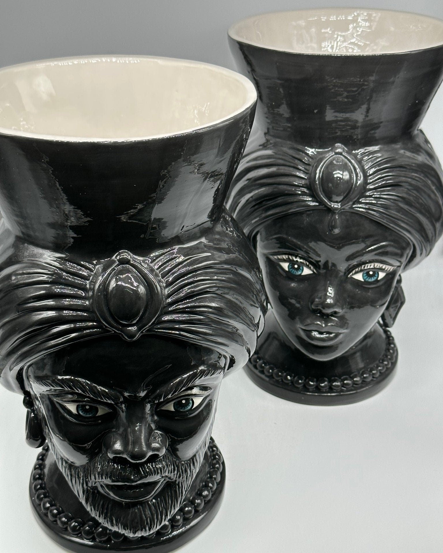 Teste di Moro Iris Ceramica Caltagirone cm H.40 L.23 Artigianale Nero - DD CERAMICHE SICILIANE