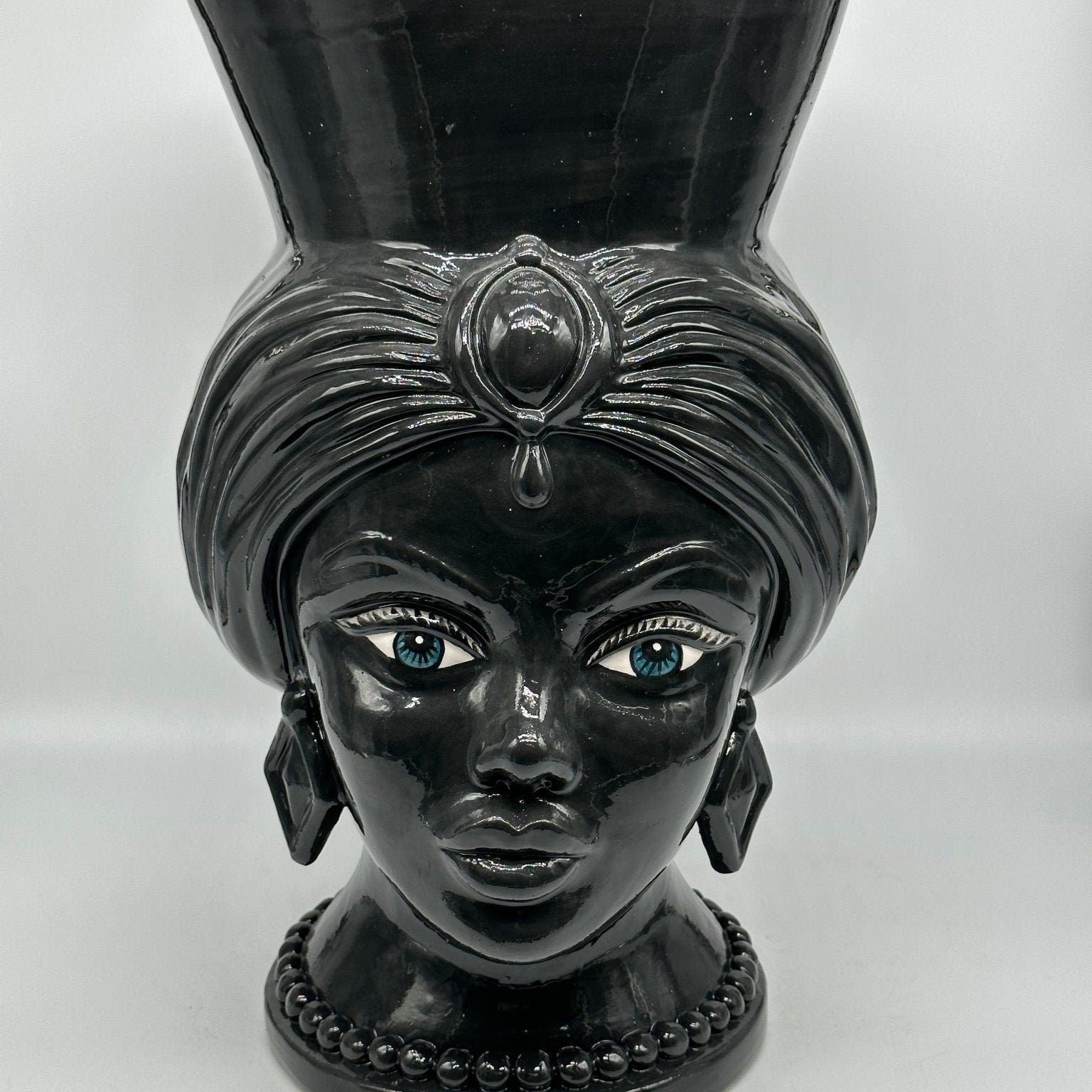 Teste di Moro Iris Ceramica Caltagirone cm H.40 L.23 Artigianale Nero - DD CERAMICHE SICILIANE