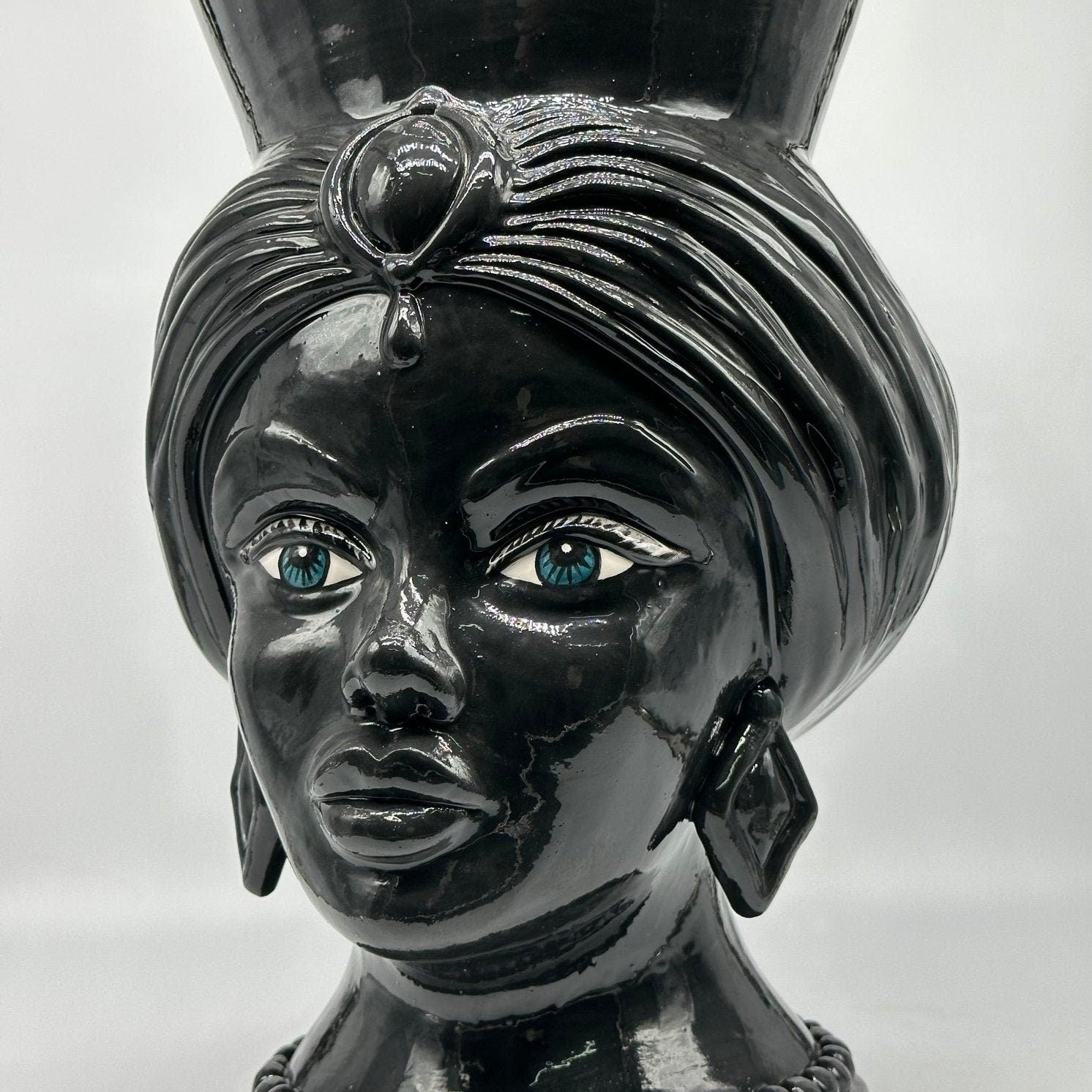 Teste di Moro Iris Ceramica Caltagirone cm H.40 L.23 Artigianale Nero - DD CERAMICHE SICILIANE