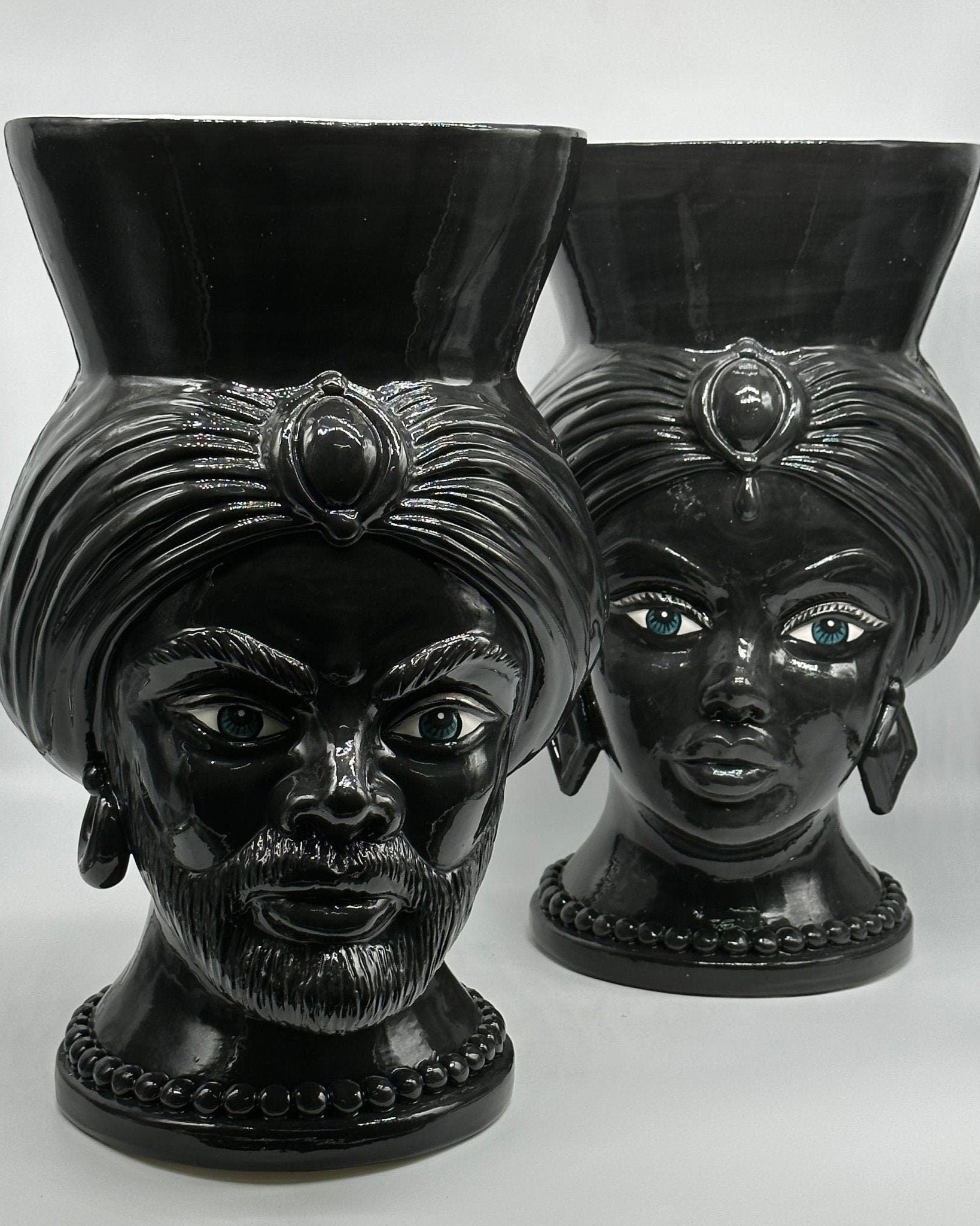 Teste di Moro Iris Ceramica Caltagirone cm H.40 L.23 Artigianale Nero - DD CERAMICHE SICILIANE