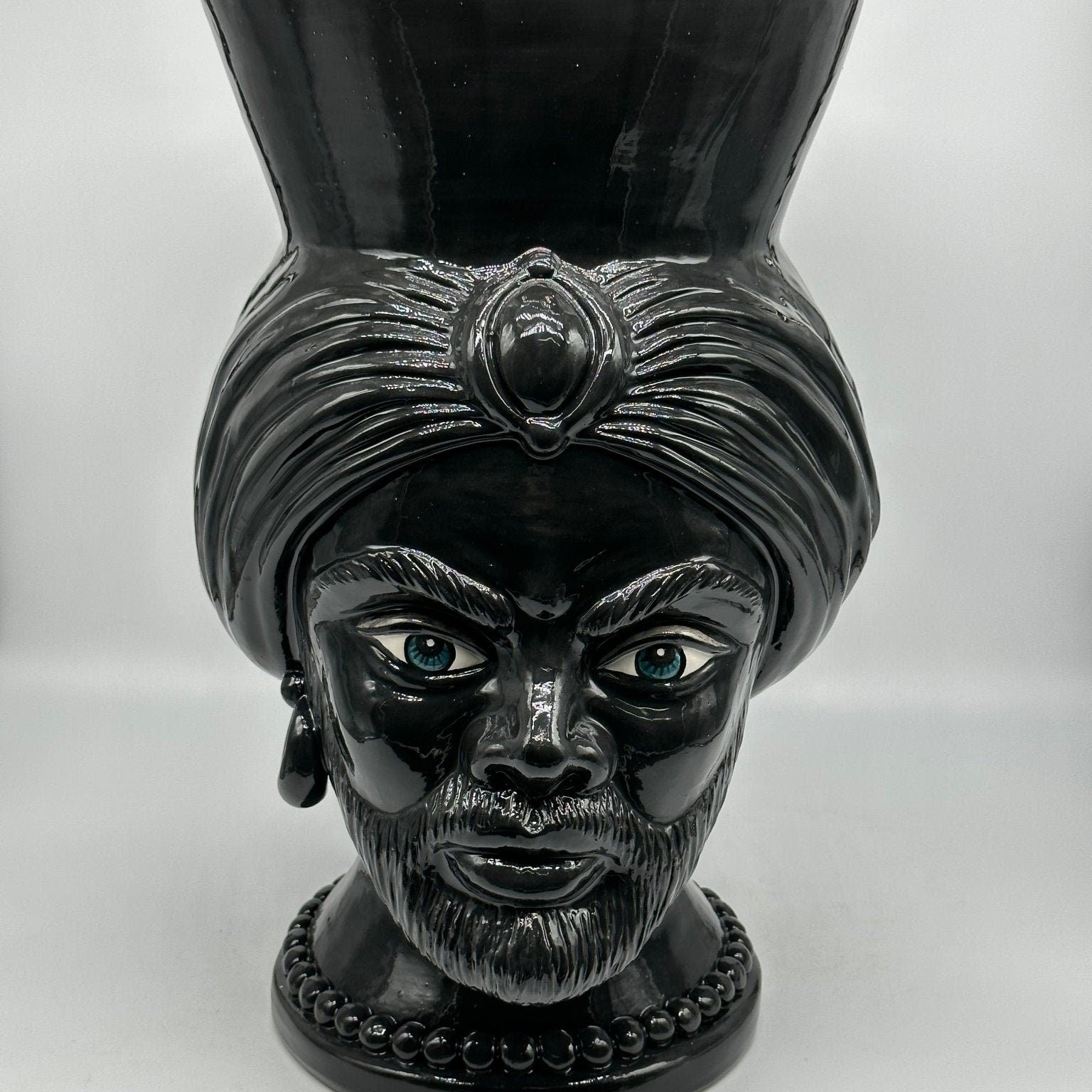 Teste di Moro Iris Ceramica Caltagirone cm H.40 L.23 Artigianale Nero - DD CERAMICHE SICILIANE