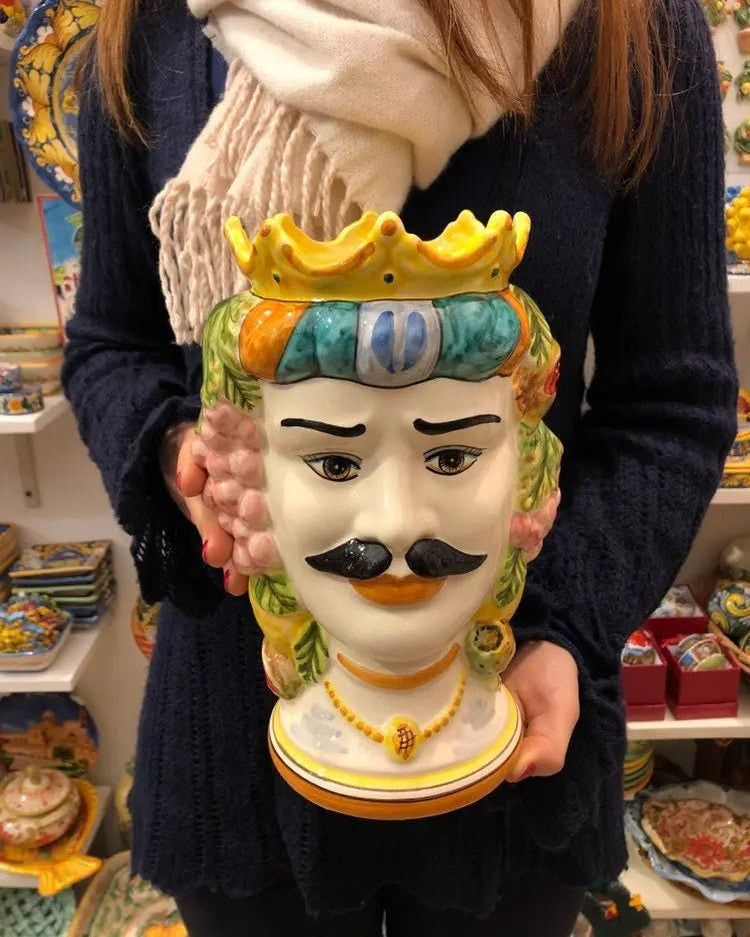 Teste di Moro Kalat Frutta Ceramica Caltagirone cm H.26 L.16 Artigianale DD CERAMICHE SICILIANE