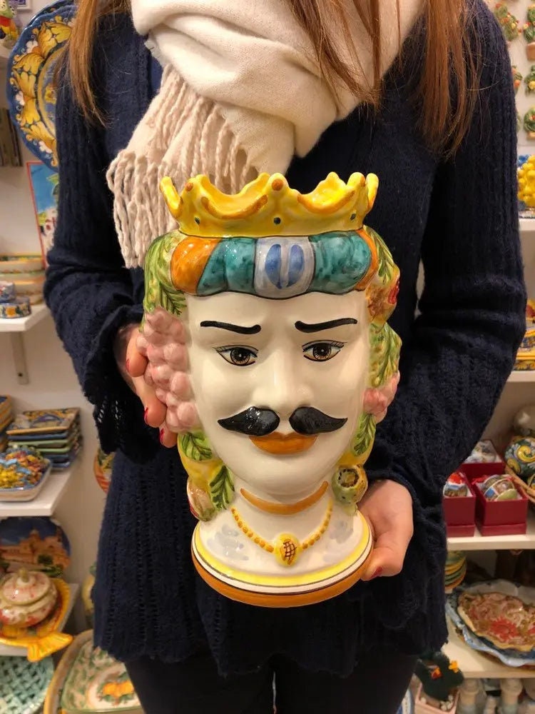 Teste di Moro Kalat Frutta Ceramica Caltagirone cm H.26 L.16 Artigianale DD CERAMICHE SICILIANE