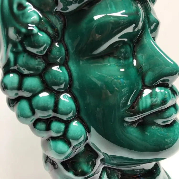 Teste di Moro Kalat Frutta Ceramica Caltagirone cm H.26 L.16 Artigianale Verde Cristallo DD CERAMICHE SICILIANE
