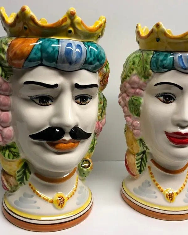 Teste di Moro Kalat Frutta Ceramica Caltagirone cm H.26 L.16 Artigianale DD CERAMICHE SICILIANE