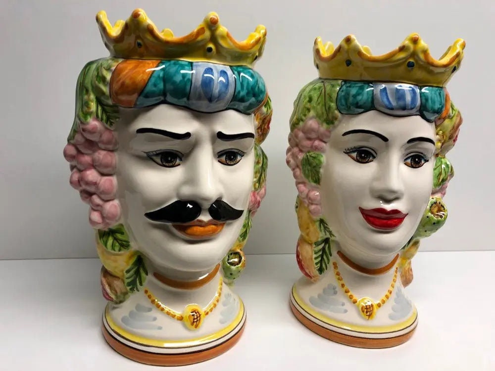 Teste di Moro Kalat Frutta Ceramica Caltagirone cm H.26 L.16 Artigianale DD CERAMICHE SICILIANE