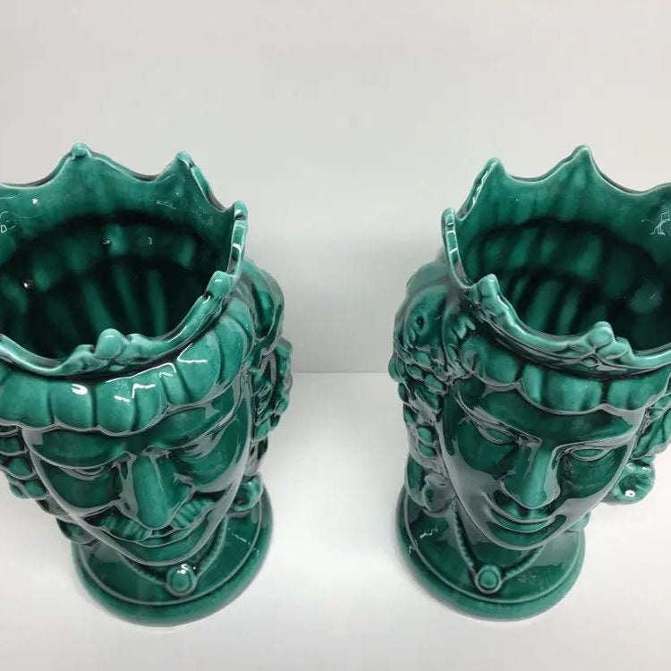 Teste di Moro Kalat Frutta Ceramica Caltagirone cm H.26 L.16 Artigianale Verde Cristallo DD CERAMICHE SICILIANE