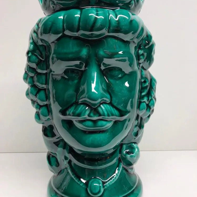 Teste di Moro Kalat Frutta Ceramica Caltagirone cm H.26 L.16 Artigianale Verde Cristallo DD CERAMICHE SICILIANE