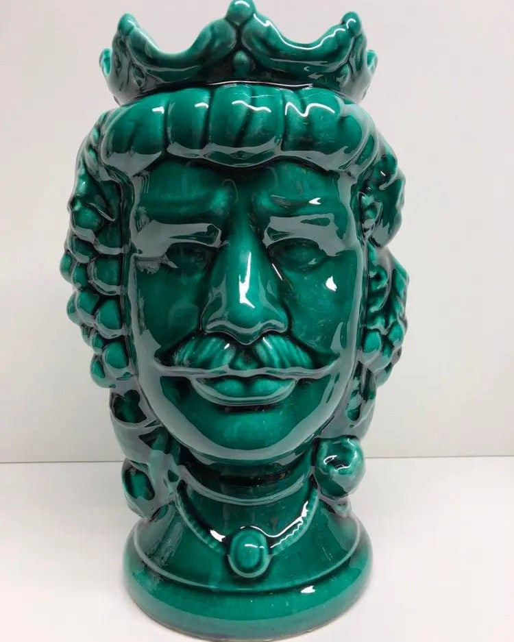 Teste di Moro Kalat Frutta Ceramica Caltagirone cm H.26 L.16 Artigianale Verde Cristallo DD CERAMICHE SICILIANE