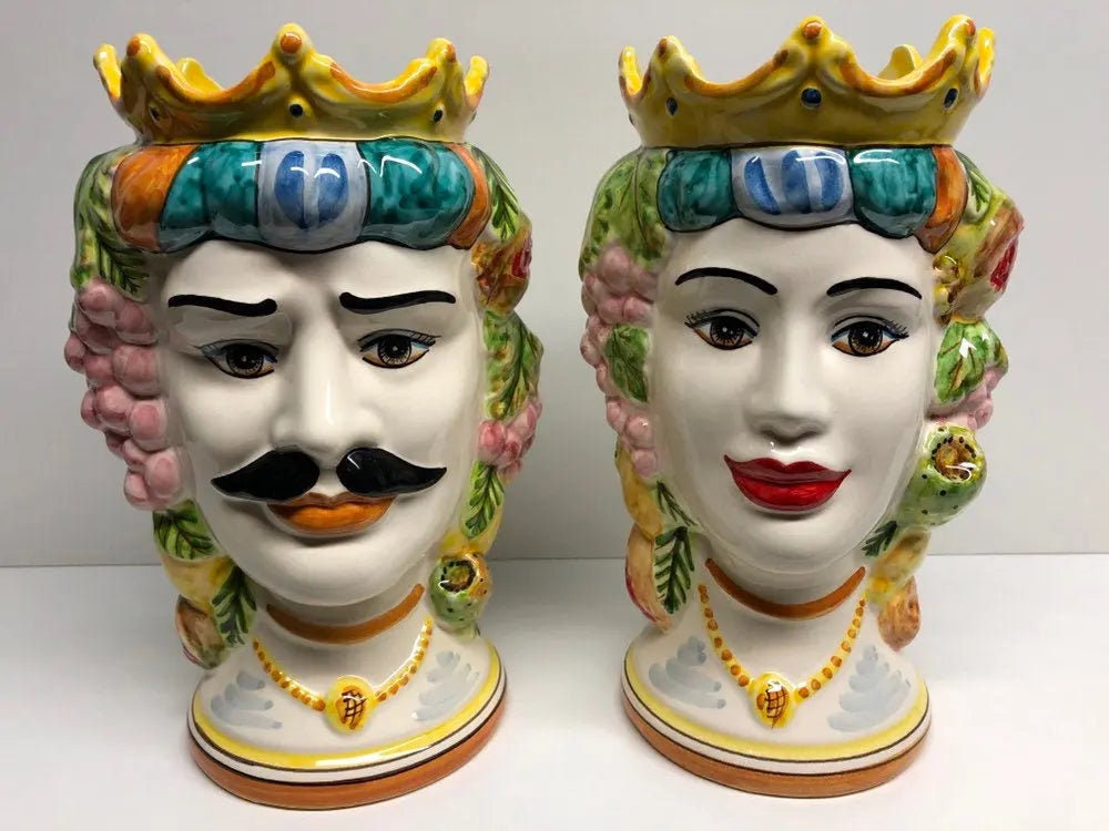 Teste di Moro Kalat Frutta Ceramica Caltagirone cm H.26 L.16 Artigianale DD CERAMICHE SICILIANE