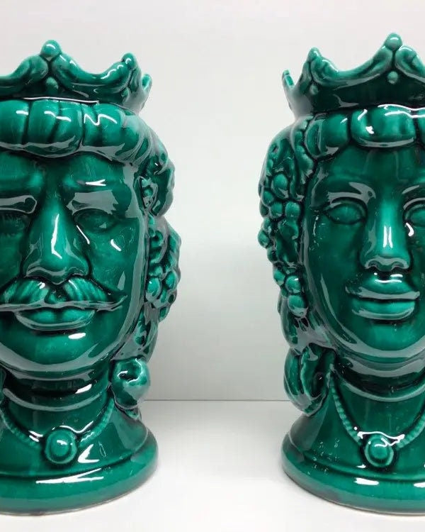 Teste di Moro Kalat Frutta Ceramica Caltagirone cm H.26 L.16 Artigianale Verde Cristallo DD CERAMICHE SICILIANE