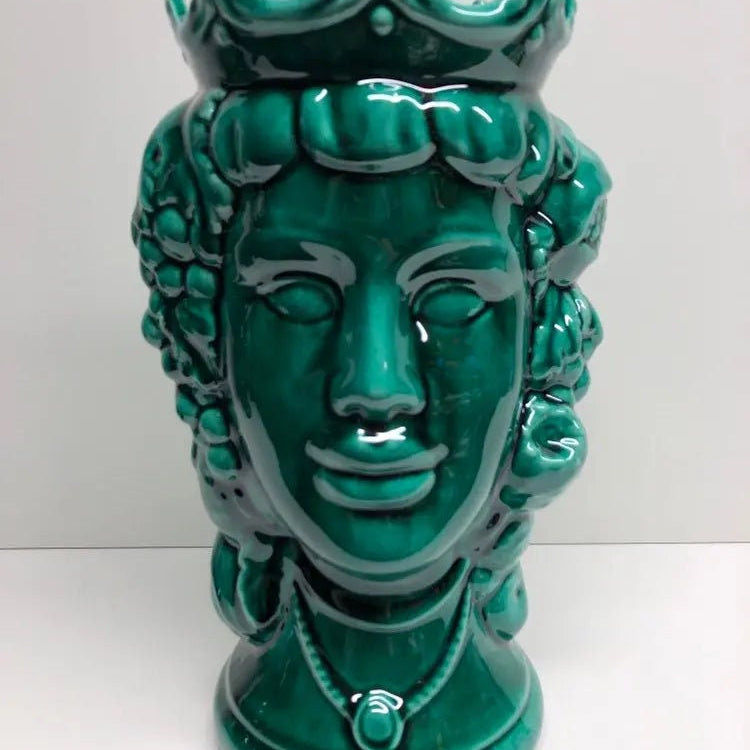 Teste di Moro Kalat Frutta Ceramica Caltagirone cm H.26 L.16 Artigianale Verde Cristallo DD CERAMICHE SICILIANE