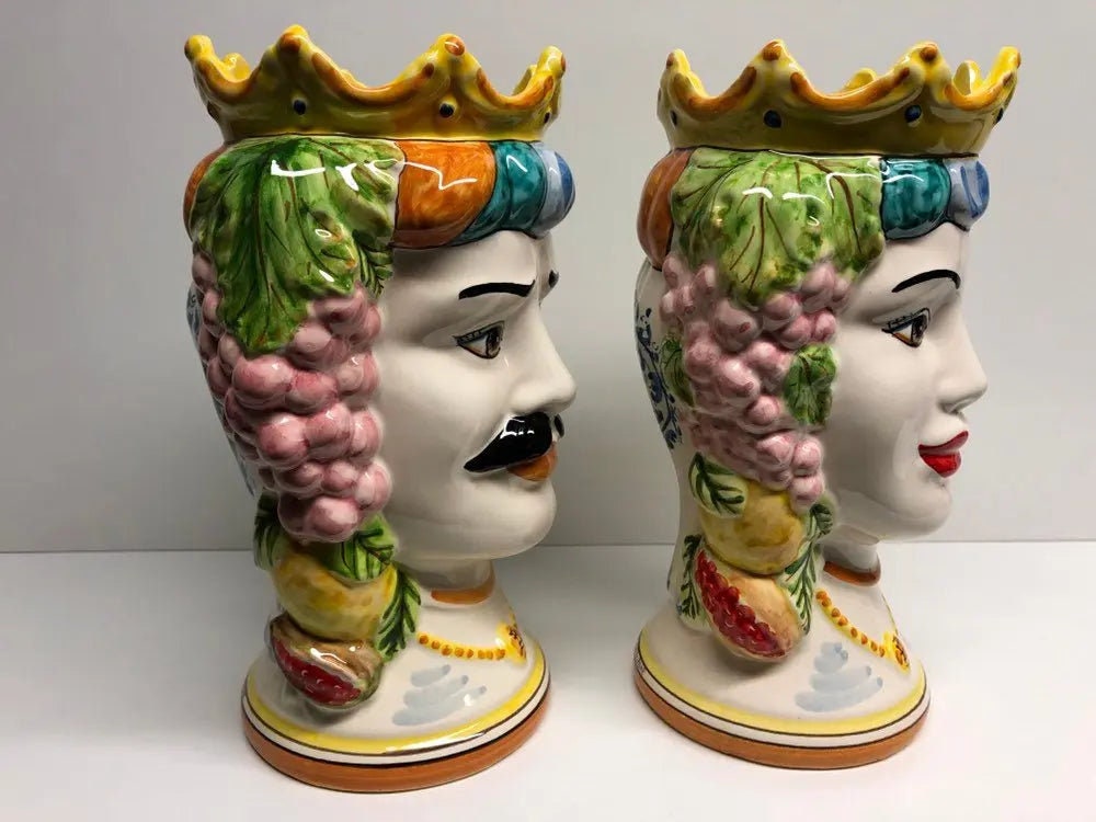 Teste di Moro Kalat Frutta Ceramica Caltagirone cm H.26 L.16 Artigianale DD CERAMICHE SICILIANE