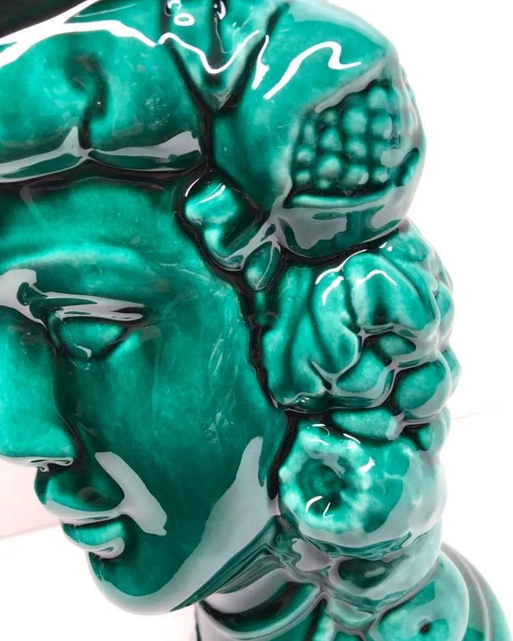 Teste di Moro Kalat Frutta Ceramica Caltagirone cm H.26 L.16 Artigianale Verde Cristallo DD CERAMICHE SICILIANE