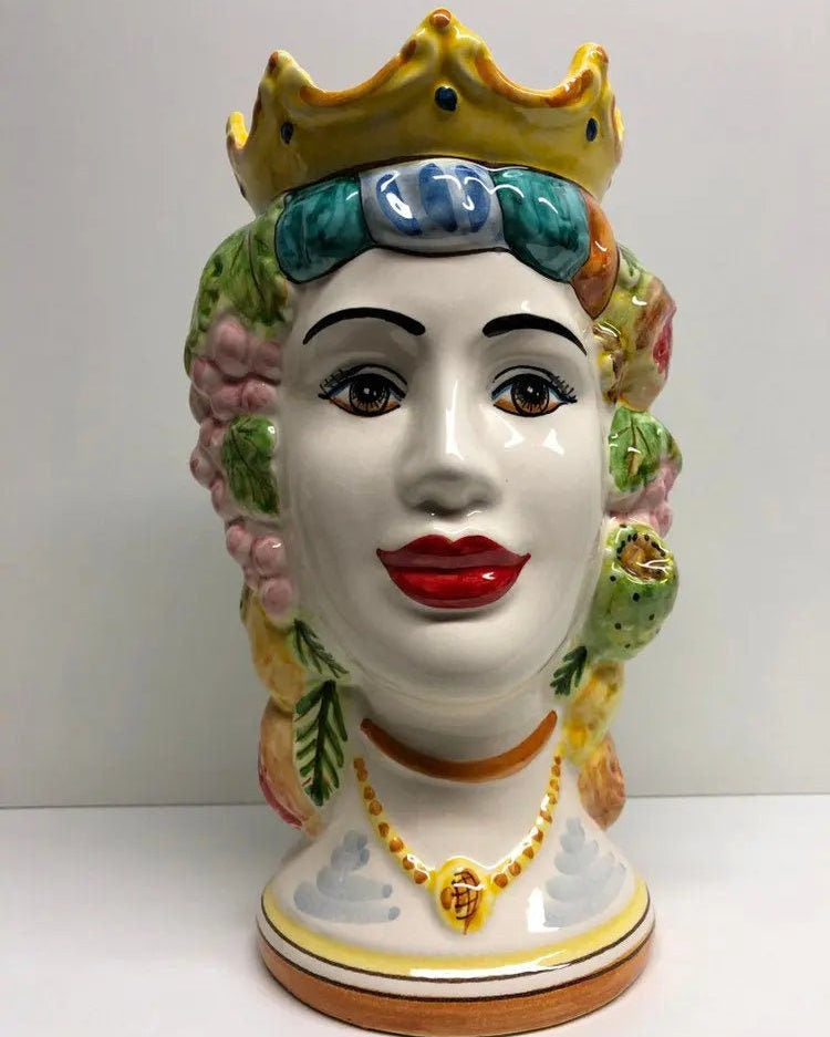 Teste di Moro Kalat Frutta Ceramica Caltagirone cm H.26 L.16 Artigianale DD CERAMICHE SICILIANE