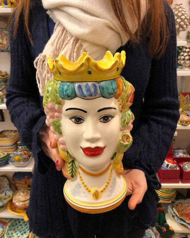 Teste di Moro Kalat Frutta Ceramica Caltagirone cm H.26 L.16 Artigianale DD CERAMICHE SICILIANE