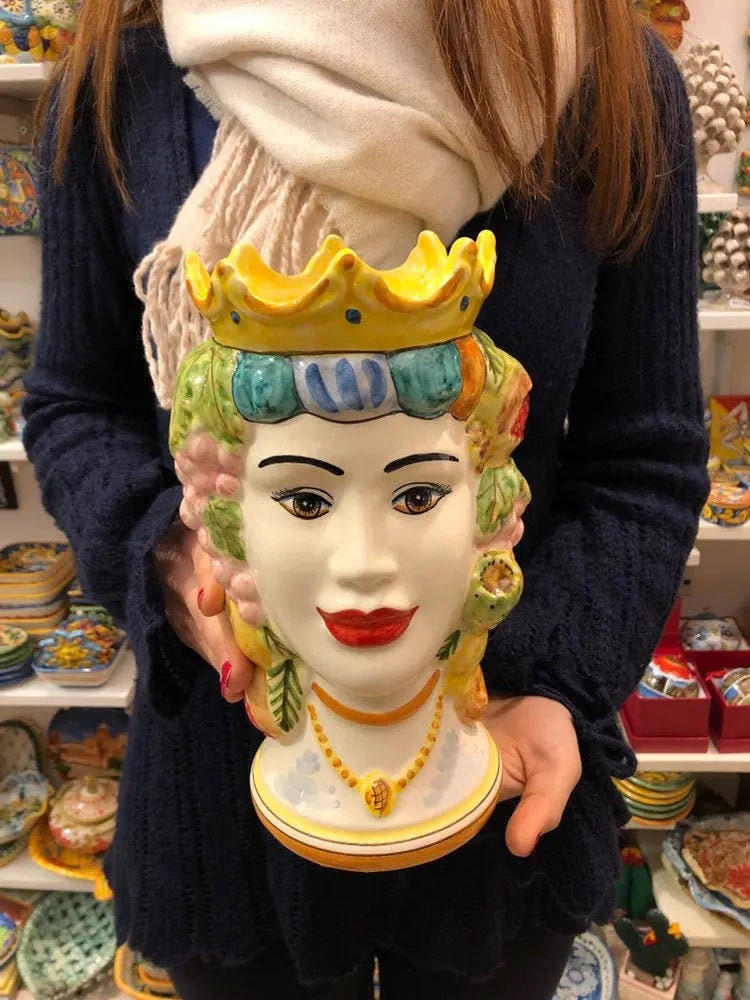 Teste di Moro Kalat Frutta Ceramica Caltagirone cm H.26 L.16 Artigianale DD CERAMICHE SICILIANE