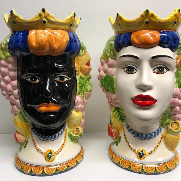 Teste di Moro Kalat Frutta Ceramica Caltagirone cm H.36 L.23 Artigianale DD CERAMICHE SICILIANE