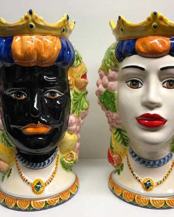 Teste di Moro Kalat Frutta Ceramica Caltagirone cm H.36 L.23 Artigianale DD CERAMICHE SICILIANE