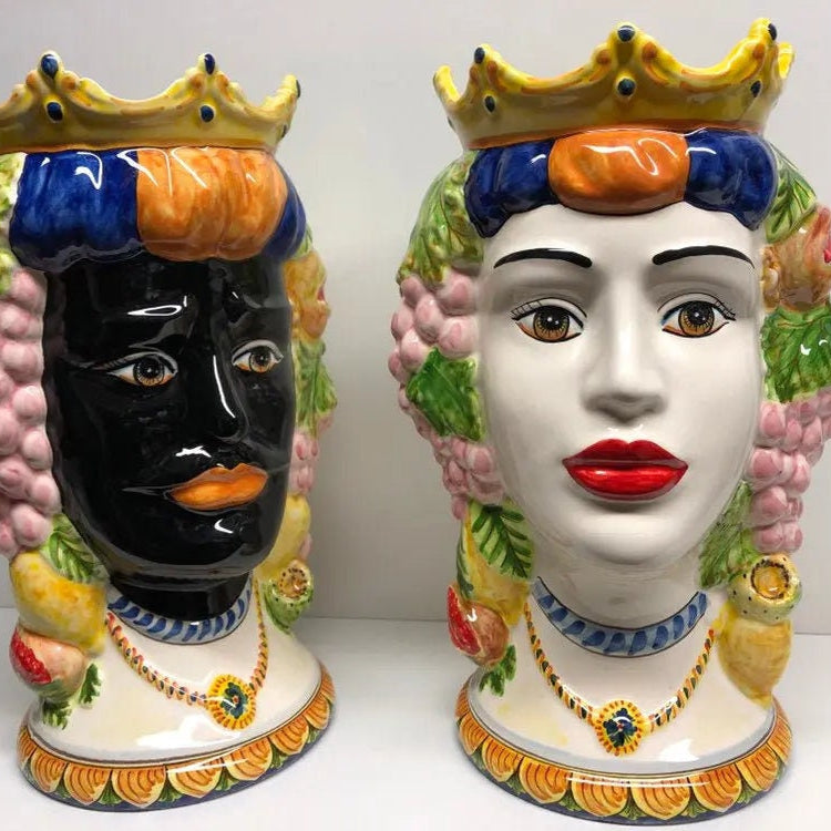 Teste di Moro Kalat Frutta Ceramica Caltagirone cm H.36 L.23 Artigianale DD CERAMICHE SICILIANE