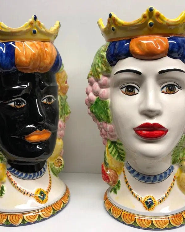 Teste di Moro Kalat Frutta Ceramica Caltagirone cm H.36 L.23 Artigianale DD CERAMICHE SICILIANE