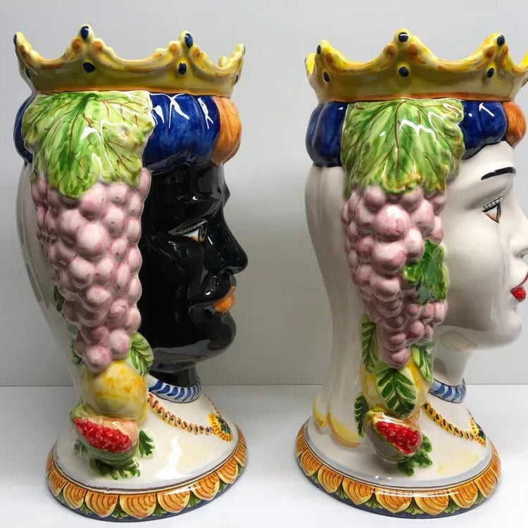 Teste di Moro Kalat Frutta Ceramica Caltagirone cm H.36 L.23 Artigianale DD CERAMICHE SICILIANE