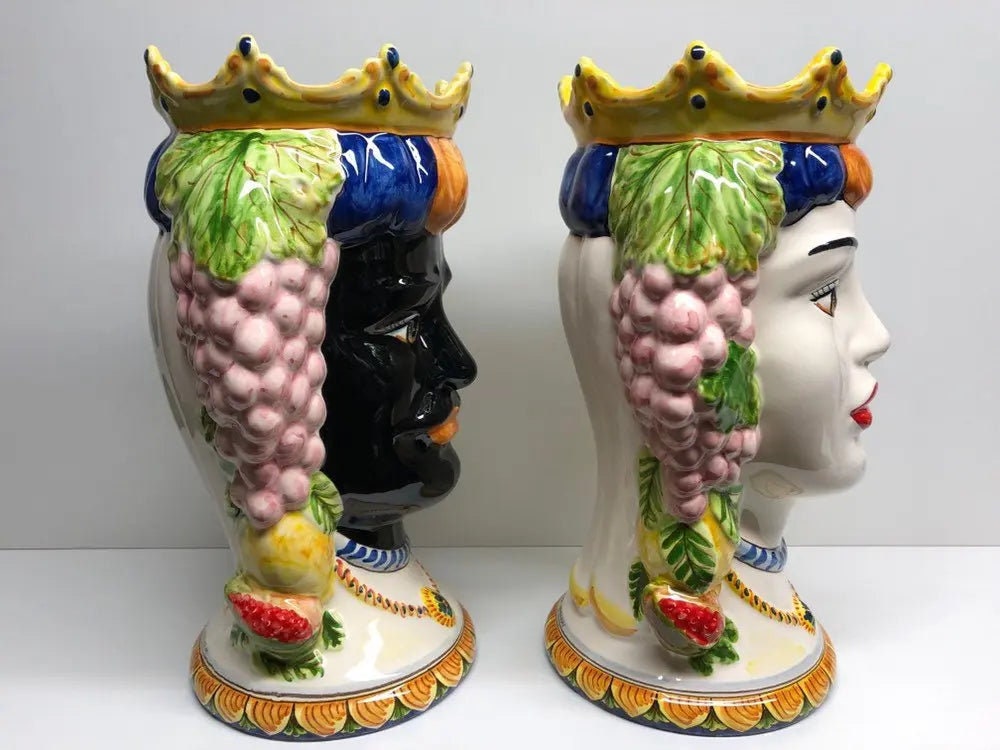 Teste di Moro Kalat Frutta Ceramica Caltagirone cm H.36 L.23 Artigianale DD CERAMICHE SICILIANE