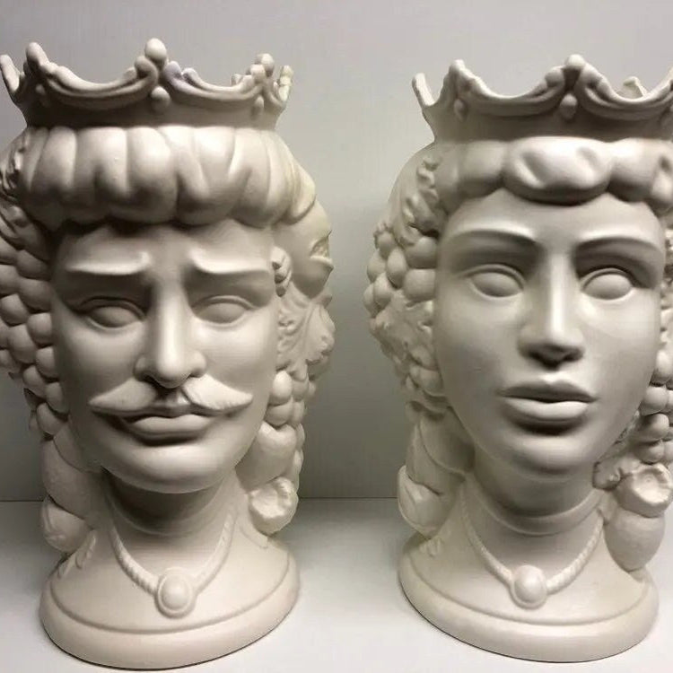 Teste di Moro Kalat Frutta Ceramica Caltagirone cm H.36 L.23 Artigianale Bianco Opaco DD CERAMICHE SICILIANE