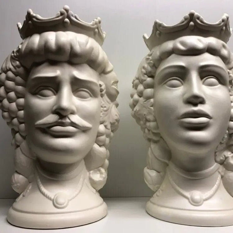 Teste di Moro Kalat Frutta Ceramica Caltagirone cm H.36 L.23 Artigianale Bianco Opaco DD CERAMICHE SICILIANE